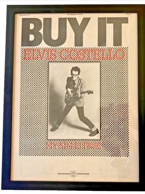Framed Authentic Vintage 1977 Print Ad Elvis Costello My Aim is True 13 x 17